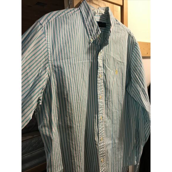 Ralph Lauren Men’s L White Blue Striped Long Sleeve Button Down Cotton Shirt - Picture 4 of 12
